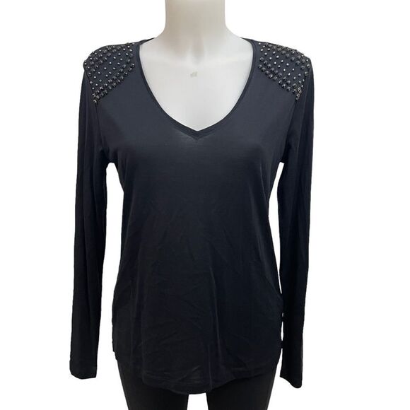 GERARD DAREL Womens‎ Vneck silk Longsleeve studded shoulder ssize 3 / small? - Picture 1 of 9